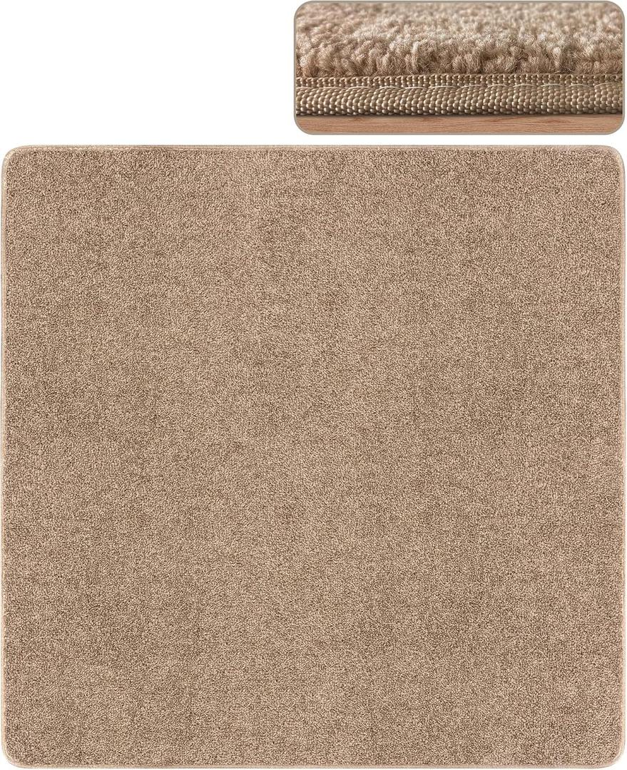 PURE ERA 30x30 Inch Area Rug Carpet Stair Landing Mat Non Slip Camel Brown, 2.5' x 2.5'