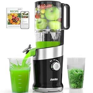 Cold Press Juicer with Whole Feed Chute, Aeitto Masticating Juicer Machines, Juice Extractor Machine Easy to Clean, High Juice Yield, For Whole Vegetables and Fruits, Easy to Assemble, Onyx Black
