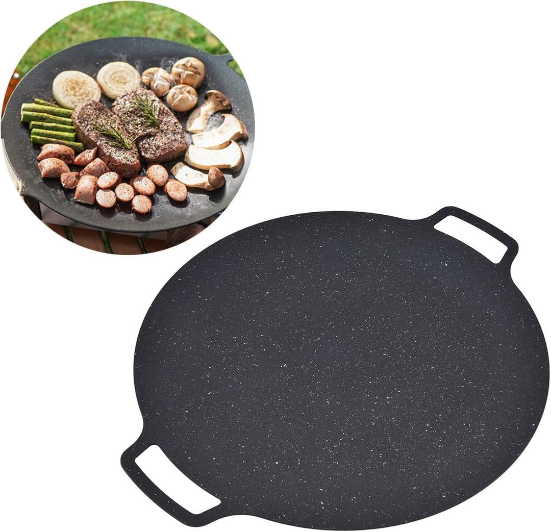 Topyond Korean BBQ Grill Pan, 16In Nonstick Cast Iron Griddle Pan for Stove Tops, Heat Resistant Round Grilling Tray, for Steaks, Roasts and Outdoor BBQ