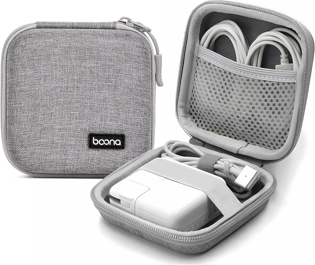 Small Travel Carrying Storage Case, 4.4"x4.4" Charger Organizer, Pouch compatible with MacBook Power Adapter, Laptop Accessories Cables, Cords, USB Drives, Earphones (Grey-Small-Oxford)