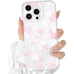Lovmooful Compatible for iPhone 14 Pro Case Cute Clear Flower Floral Design for Girls Women Soft TPU Shockproof Protective Girly for iPhone 14 Pro-White Pink Floral