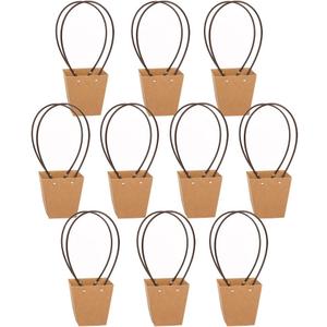STKMELON 20-Pack Kraft Paper Flower Gift Bags - Waterproof Brown Paper Carrier Bags with Handle for Birthday, Wedding, Party Favors