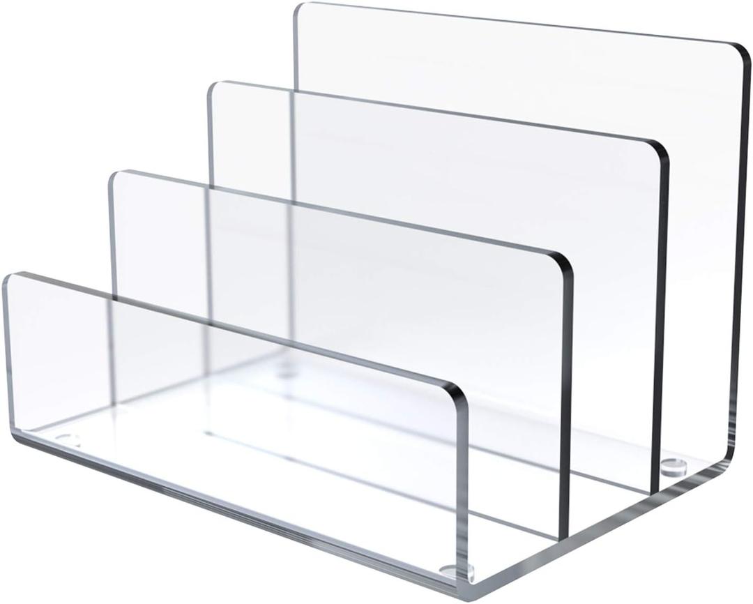 Jucoan Clear Acrylic File Holder, 3 Sections Vertical Desktop Organizer, 9 x 6.5 x 6.5 Inch Office File Sorter Stand Rack for Documents Letter Book