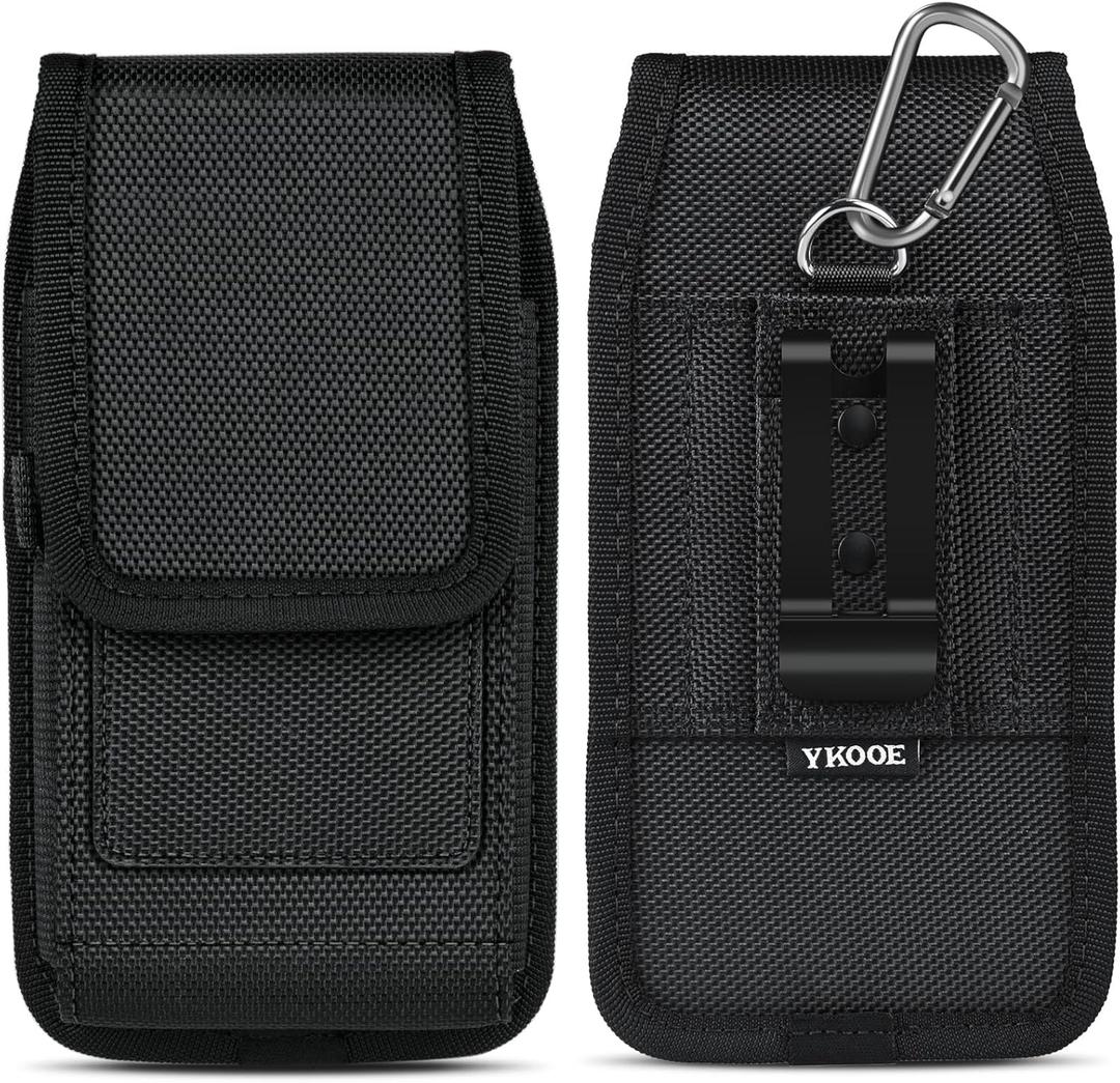 ykooe Cell Phone Holster Compatible with Samsung Galaxy S25/S24/S23/S22/S21/S20 Ultra, Pixel 8/7 Pro, Belt Clip and Card Holder, Black, XXL