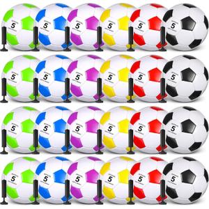 Sotiff 24 Pcs Size 5/4/3 Soccer Ball Bulk with 24 Pump Deflated Soccer Balls for Kids Teen Christmas Operation Gifts for Charity Donation School Team Training Practice Game Outdoor