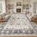 Area Rugs for Living Room: 12x15 Washable Rug Vintage Pattern Large Non-Slip Stain Resistant Soft Durable Floor Carpet for Bedroom, Dining Room, Home Office - Blue