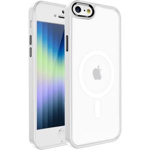 PinLiSheng Magnetic for iPhone Case [Mil-Grade Drop Protection] [Compatible with Magsafe] Shockproof Slim Transparent Protective Phone Case, (A-White, iPhone SE3/SE2/8/7)