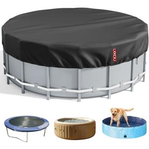 LXKCKJ 8 Ft Round Pool Cover, Solar Pool Covers for Above Ground Pools, Stock Tank Pool Covers Protector with Accessories, Round Hot Tub Cover Ideal for Waterproof and Dustproof (Black)