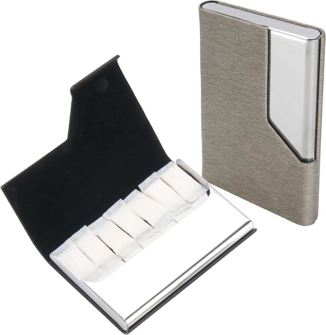 2 Packs Leather Stainless Steel Container for Zyn | Nicotine Pouches | Caffeine Pouches, Discreet Pouch Case with Magnetic Closure, Lock in Freshness & Flavor, Holiday Gifts, Black and Grey