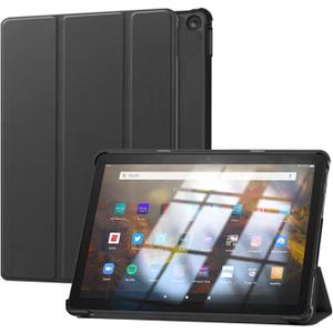 Case for All-New Amazon Kindle Fire HD 10 Tablet (13th Generation, 2023 Release) 10.1", PU Leather Trifold Lightweight Hard Shell Stand Cover, Auto Wake/Sleep, Black
