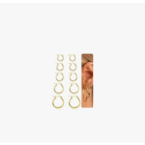 BESTEEL 5-10 Pairs Silver Gold Hoop Earrings Set for Women Men Hypoallergenic Surgiacl Stainless Steel Small Huggie Earring Stacks Pack Jewelry for Multiple Piercing Waterproof