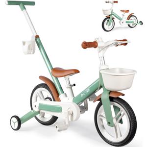 LOL-FUN Toddler Balance Bike 1 2 3 Year Old with Training Wheels, 6 in 1 Tricycle for Toddlers 1-3 Boy Girl Birthday Gift, 12" Baby Kids Bike with Push Handle, Pedals, Brake & Baskets, Large