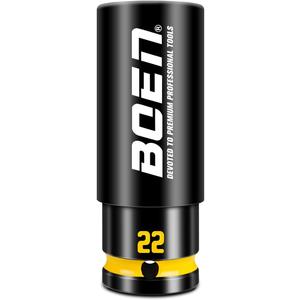 BOEN 22mm 1/2" Drive Wheel Protector Impact Socket, Non-Marring Thin Wall Wheel Protector Nut Socket, Color-Coded, Embossed and Painted Marking, CR-MO Steel