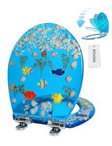Angol Shiold Resin Toilet Seat Round Soft Close Quick Release 3D Effects Heavy Duty Toilet Seats with Blue Fish Seashells Cover Acrylic Seats Ocean Series (Round 17inch, Blue, Upgraded hinge) Angol Shiold Resin Toilet Seat Round Soft Close Quick Release 3D Effects Heavy Duty Toilet Seats with Blue Fish Seashells Cover Acrylic Seats Ocean Series (Round 17inch, Blue, Upgraded hinge)