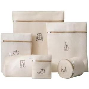 B2M GOODS Laundry Mesh Wash Bags  Durable Zipper Delicates Laundry Bags for Clothes, Underwear & Sweaters, Multi-Design Sets (Beige Extra Thick 6-pack)