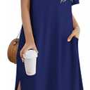 Zeagoo Women Floral Summer Dress Casual Beach Dress Printed T Shirt Dress Split Long Dress Travel 2025 Vacation Dress (X-Large, 01 Navy)