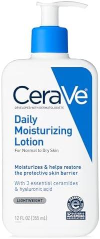CeraVe Daily Moisturizing Lotion for Dry Skin, Body Lotion & Face Moisturizer with Hyaluronic Acid and Ceramides, Daily Moisturizer, Fragrance Free, Oil-Free, 12 Ounce