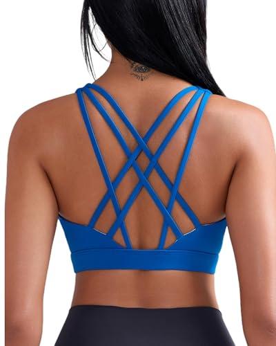 RUNNING GIRL Sports Bras for Women, High Support Strappy Blue Running Sports Bra (3111 Royal Blue M)