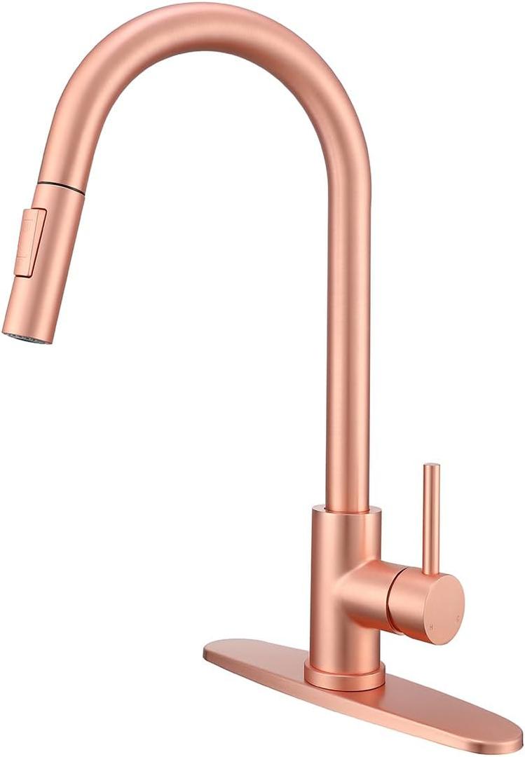 Red Copper Kitchen Faucet, Kitchen Faucet with Pull Out Sprayer and Deck Plate