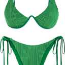 ZAFUL Women's Bikini Sets Ribbed Two Piece Swimsuits Underwire Adjustable Back Clasp Bathing Suit Side Tie Thong Swimwear. Size S