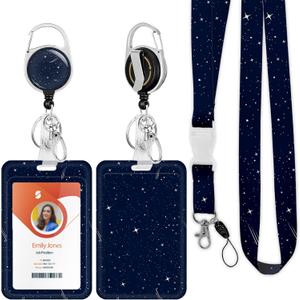 ID Badge Holder with Lanyard,Retractable ID Badge Card Holders Detachable Neck Lanyard Strap with Badge Reel and Vertical ID Holder for Nurse Students Teachers Office Staff(Meteor)