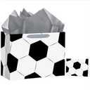 Hooqict Large Soccer Gift Bag Soccer Birthday Gift Wrap Bag with Handles, Tissue Paper, Greeting Cards for Kids Boys Men Sports Themed Goodie Treat Party Favors