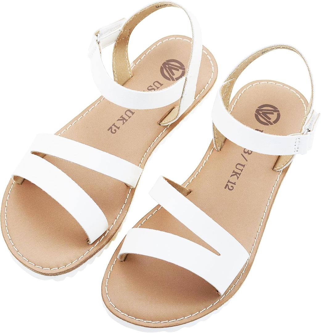 Girls Sandals Open Toe Strappy Summer Shoes Dress Sandals for Girls (White)