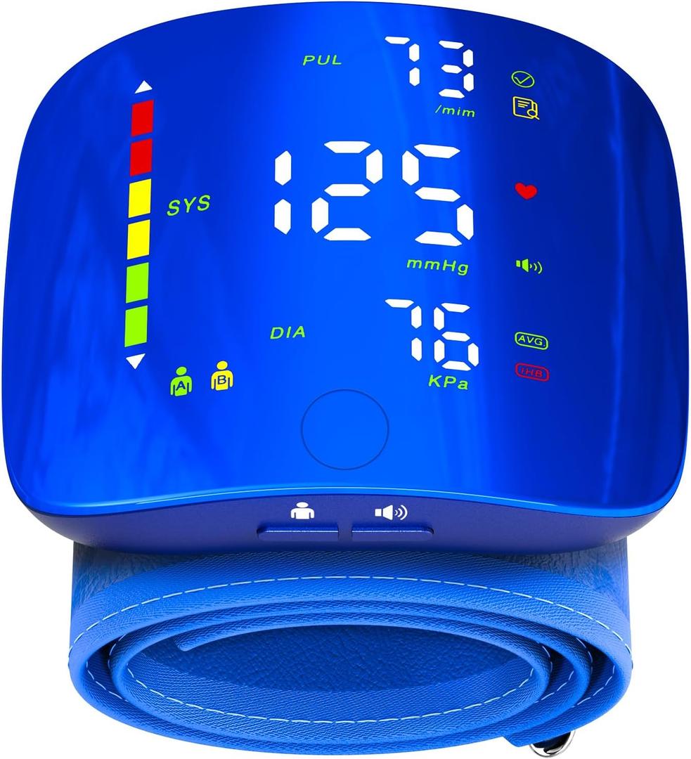 Wrist Blood Pressure Monitor, Rechargeable Blood Pressure Cuff with Large LED Screen - 2 * 99 Sets of Memory, One-Button Turn On/Off Voice & Switch User