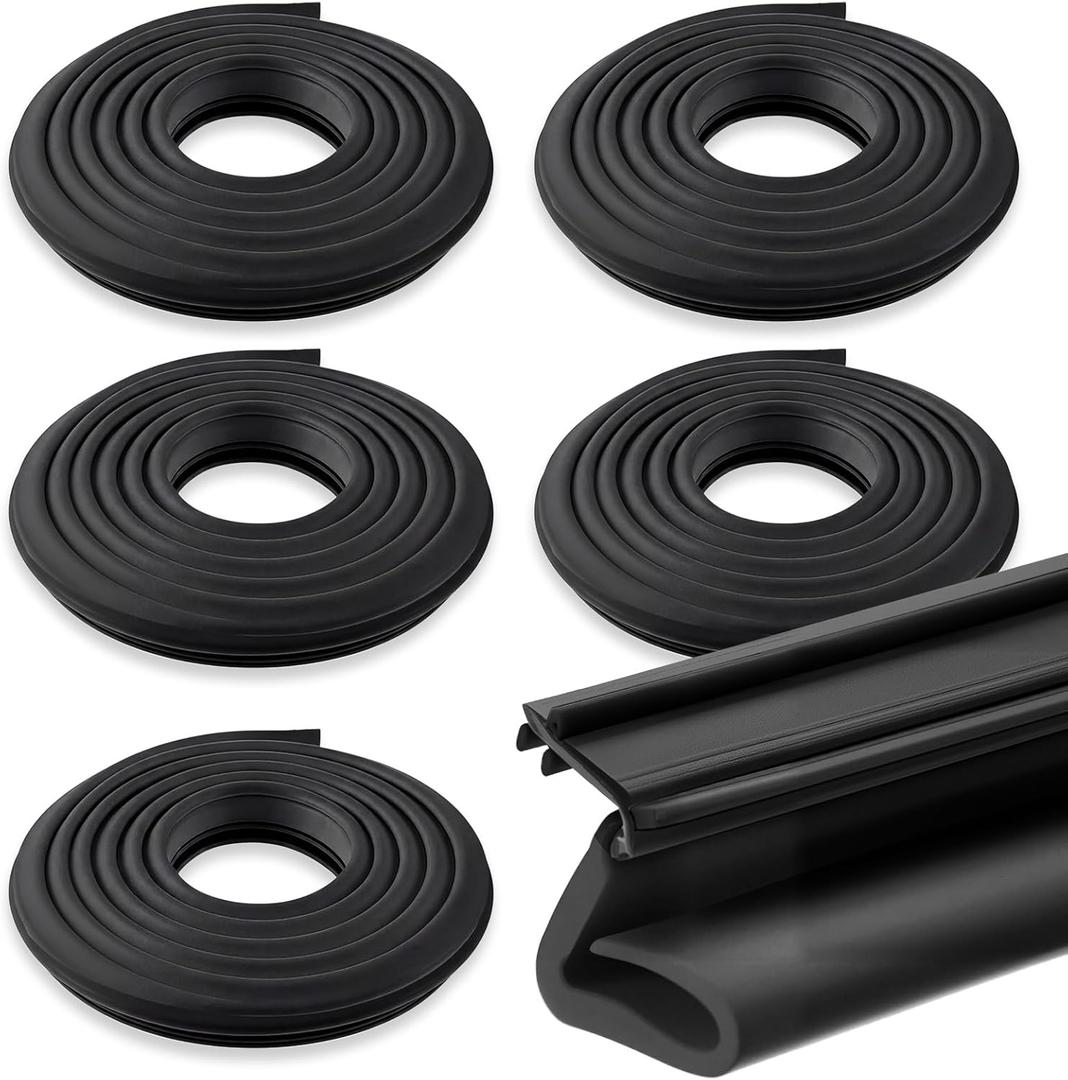 Yuntau 5 Pack 84 Inch Rubber Weather Stripping Seal for Kerf Channel Doors, Black Door Seal for Top & Sides, Blocks Wind, Water, Rain & Dust, Easy Slotted Installation, Black