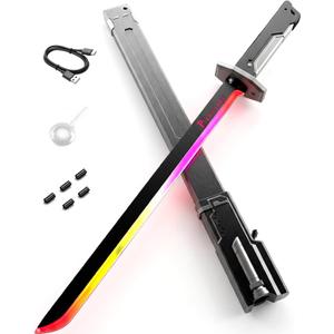 Spark Sword Light Up Sword, 31.5" Cyberpunk Katana with USB-C Rechargeable, Safe LED Glow Sword for Kids Cosplay, Realistic Sasuke Style Toy for Halloween, LARP, Anime Battle & Gift (Grey)