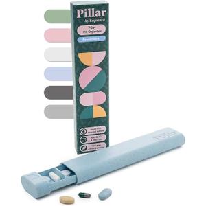 Pillar - 7-Day Pill Organizer | Weekly Medicine Pill Container Travel Box - Aesthetic Medication Holder - Stylish Travel Pill Case - Cute Small Medication Organizer 7 Day for Women (Powder Blue)