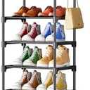 Kitsure Shoe Rack - 10-Tier Shoe Organizer with Detachable Fabric Shelves & Metal Frame, Tall Shoe Rack for Closet, Entrance, Living Room, 16.9" x 11.8" x 68.5", Black