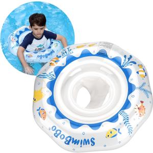 Swimbobo Inflatable Baby Swimming Float with Safe Seat for Age 6-36 Months Toddler (White Ocean)