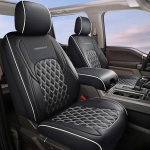 Huidasource Wrangler JK Seat Covers 4 Door, Waterproof Leather Seat Covers Full Set, Seat Cushion Protector Fit for Jeep Wrangler JK 4-Door Sahara Sport Rubicon 2007-2017(Full Set/Black&White)