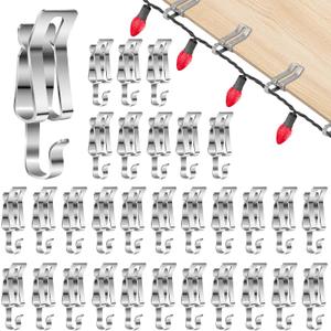 FONUNO Christmas Lights Clips Metal Christmas Lights Gutter Hooks Outdoor Seasonal Gutter Clips for Shingles Roof Holiday Decoration (50 PCS)