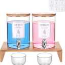 Laundry Detergent Dispenser with Bamboo Lids, Shelf Stand, Spouts, 8 Waterproof Labels, 2 Glass Cups for Liquid Detergent - 2-Pack 120 oz Glass Containers for Laundry Room Organization and Storage