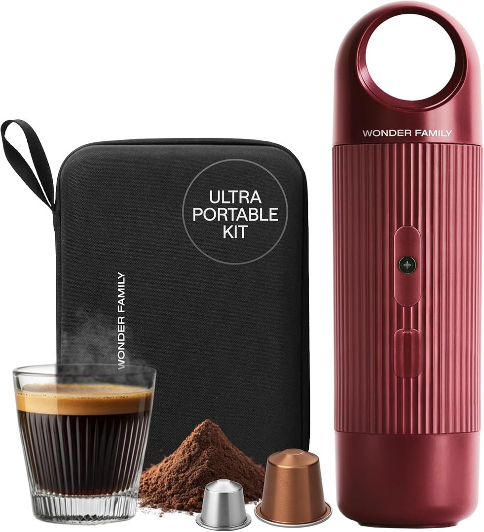 Portable Espresso Maker for Travel - Coffee Maker 5 Cup with Cold Water, 150 Cup with Preheated Water - Expresso Coffee Machine for Grounds, DG & NS Capsule - Automatic Espresso Machine, Type-C Charge (Red)