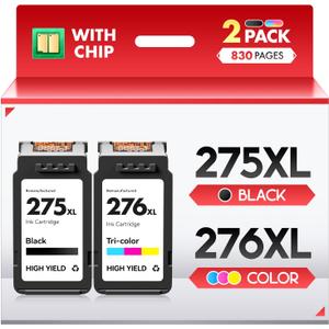275XL 276 XL Ink Cartridges for Canon Ink 275 and 276 for Canon PG-275 CL-276 Ink Cartridges Compatible for PIXMA TR4720 TS3522 TR4722 TS3500 TS3520 Printers (1 Black, 1 Tricolor)