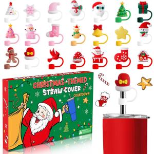 3D Advent Calendar 2025 Straw Covers Christmas 24 Days of Surprise with 10mm Straw Toppers Compatible with Stanley 30 Oz 40 Oz Tumbler Cup for Christmas Xmas Holiday Countdown Calendar Gift