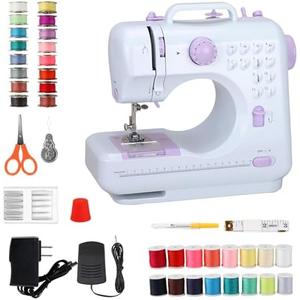 Mini Sewing Machine for Beginners, Portable Electric Sewing Machine with Dual Speed, 12 Built-in Stitches, Foot Pedal, and Accessories Kit for Home DIY Projects & Gift