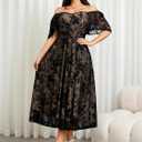 RWJ Plus Size Women 2026 Formal Wedding Guest Dress Spring Evening Party Cocktail Elegant Off Shoulder Mesh Maxi Dresses (Black, XXXL)
