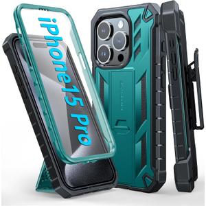 FNTCASE for iPhone 15 Pro Case: with Belt-Clip Holster & Built-in Screen Protector & Kickstand, Full-Body Dual Layer Heavy Duty Rugged Military Shockproof Protective Cell Phone Cover 6.1 inch-Green FNTCASE for iPhone 15 Pro Case: with Belt-Clip Holster & Built-in Screen Protector & Kickstand, Full-Body Dual Layer Heavy Duty Rugged Military Shockproof Protective Cell Phone Cover 6.1 inch-Green