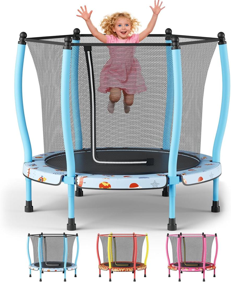 ZCMHAXJ 55" Trampoline for Kids with Curved Poles, 440lbs Capacity Indoor & Outdoor Toddler Trampoline, Gifts for Boys & Girls