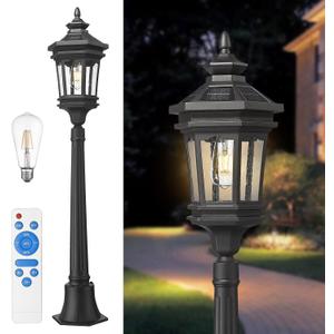 Darkaway 48inch Solar Post Lights Lamp Outdoor Light Fixture, Dusk to Dawn Aluminum Lamp Post with Remote and Pole Mount Base, Solar Path Lighting for Garden Patio Pathway (43.5inch, Black-S25)