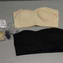 ANGOOL Strapless Bras for Women Wirefree Non-Slip Tube Top Invisible Bralette Seamless Padded Bandeau Bra (2 Pcs, M, Black and Beige)