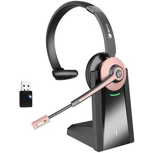 Earbay Wireless Headset, Bluetooth Headset with AI Noise Cancelling Microphone & USB Dongle, Wireless Headphones with Mic Mute & Charging Base for Work from Home/Computer/Laptop/Call Center/Office