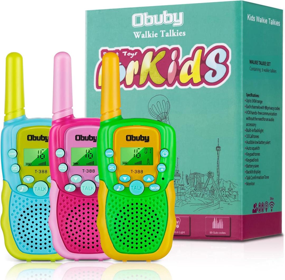 Obuby Toys for 3-12 Year Old Boys Walkie Talkies for Kids 22 Channels 2 Way Radio Gifts Toys with Backlit LCD Flashlight 3 KMs Range Gift Toys for Age 3 up Boy and Girls to Outside , Hiking, Camping