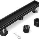 Shower Drain, 12 Inch Black Linear Shower Drain with Removable Tile Insert Grate, 2 in 1 Bathroom Modern 304 Stainless Steel Matte Black Shower Floor Drain with Adjustable Feet, Hair Filter