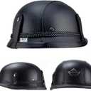 German Style Motorcycle Helmet, Retro Leather Motorcycle Half Helmet Skull Cap for Adult Men Women, Vintage Open Face Half Shell Helmet for Cruiser Scooter Chopper, DOT Approved