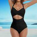 TEMPT ME Women's One Piece Swimsuits Tummy Control Cutout High Waisted Bathing Suit Wrap Tie Back 1 Piece Swimsuit L
